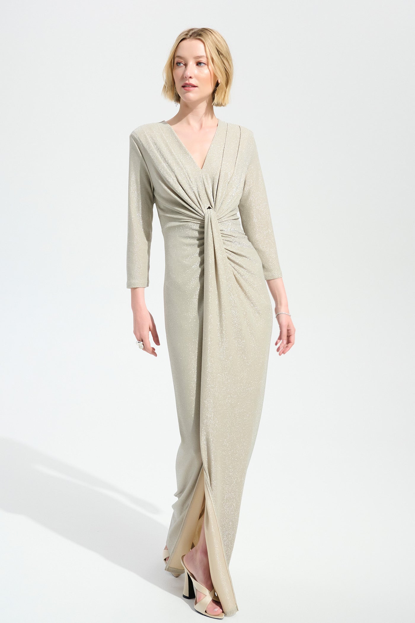 Sparkle Knit Sheath Gown With Draped Front Joseph Ribkoff