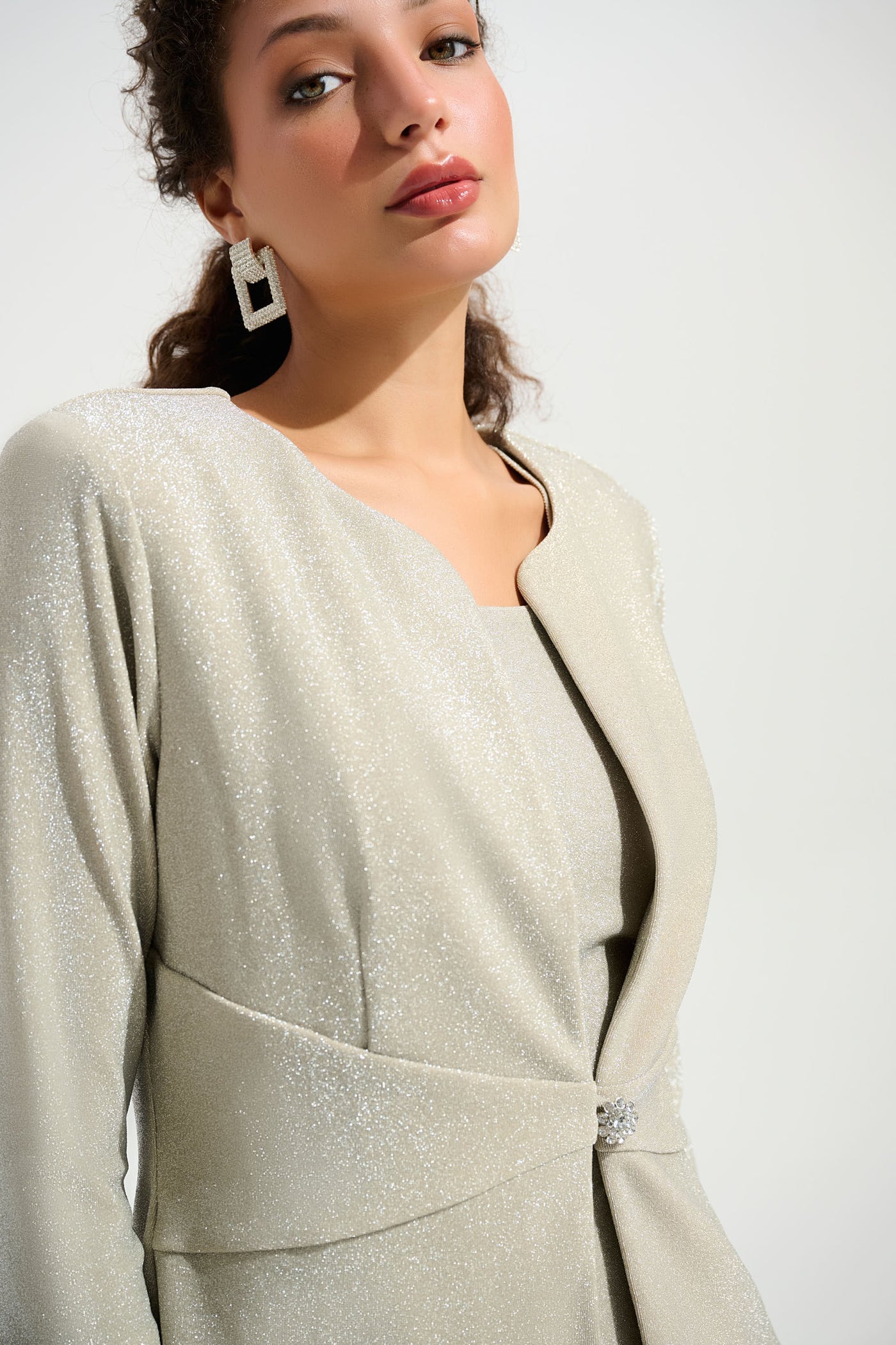 Sparkle Knit Fitted Jacket And Cami Set With Rhinestones Button Joseph Ribkoff