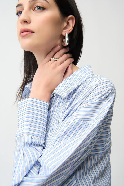 Tencel Stripe Print Boxy Blouse Joseph Ribkoff