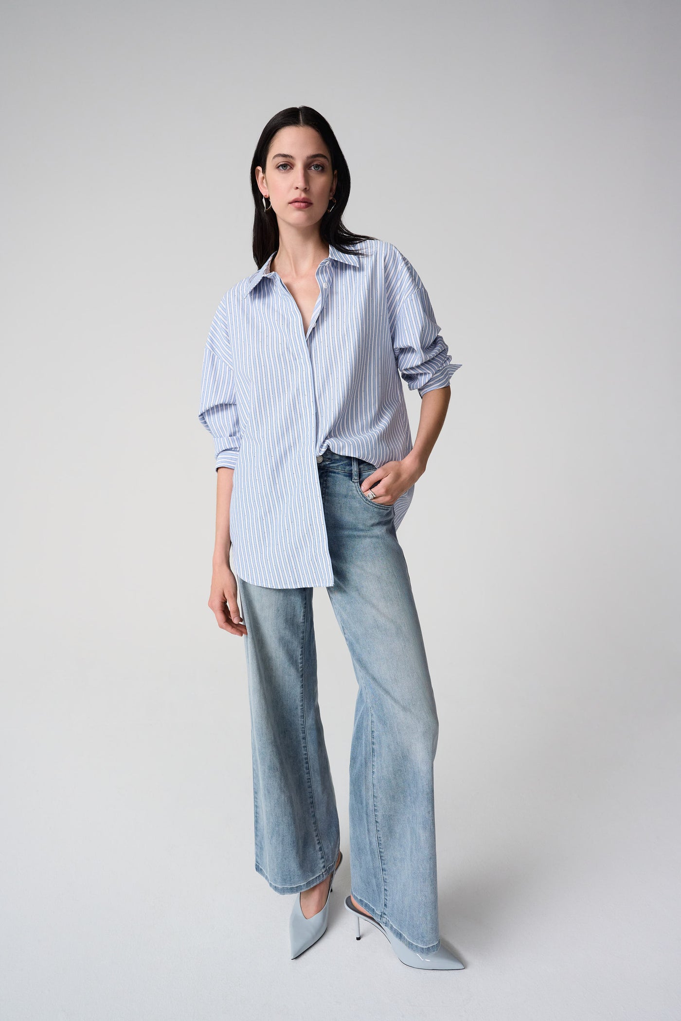 Tencel Stripe Print Boxy Blouse Joseph Ribkoff