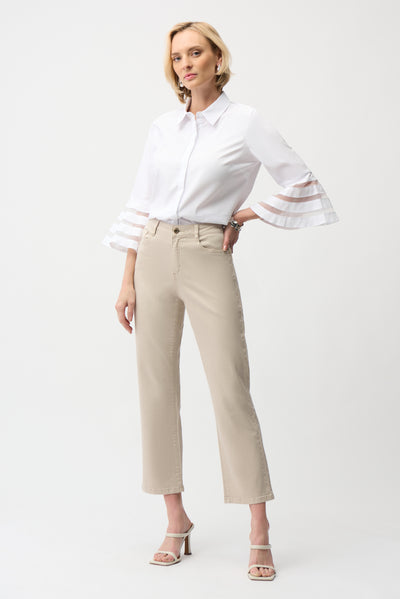 Stretch Poplin Straight Blouse with Organza Bell Sleeves Joseph Ribkoff