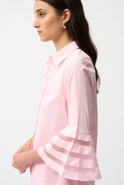 Stretch Poplin Straight Blouse with Organza Bell Sleeves Joseph Ribkoff