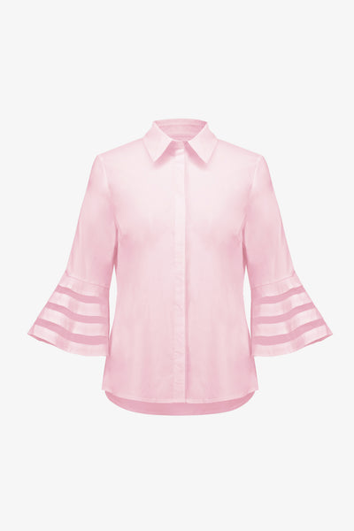 Stretch Poplin Straight Blouse with Organza Bell Sleeves Joseph Ribkoff