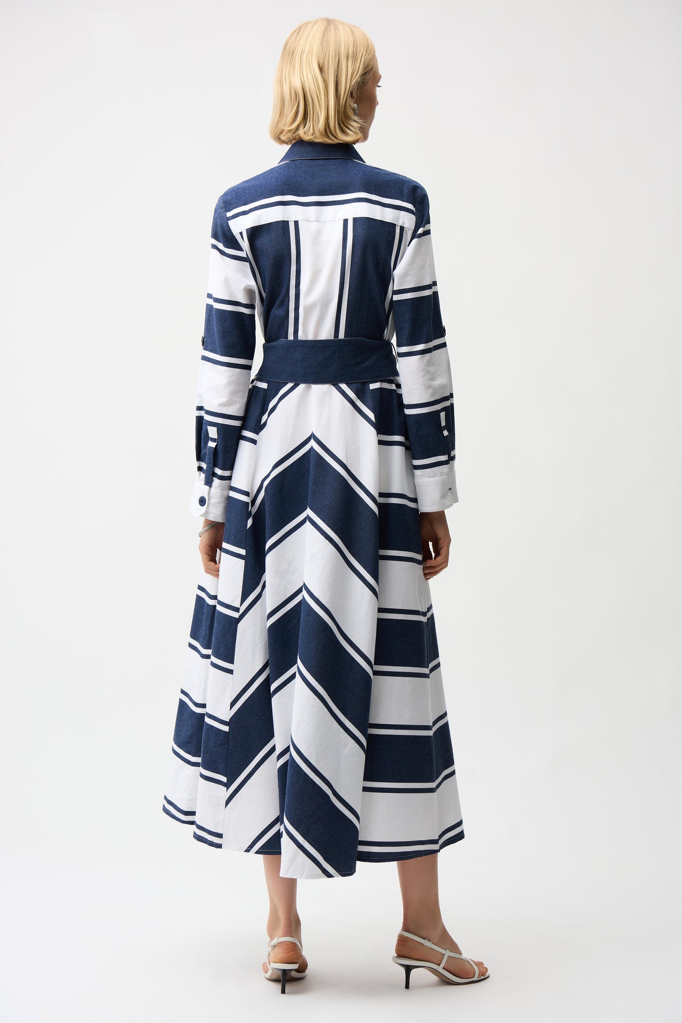 Cotton Stripe Print and Flare Dress with Reversible Sash Joseph Ribkoff