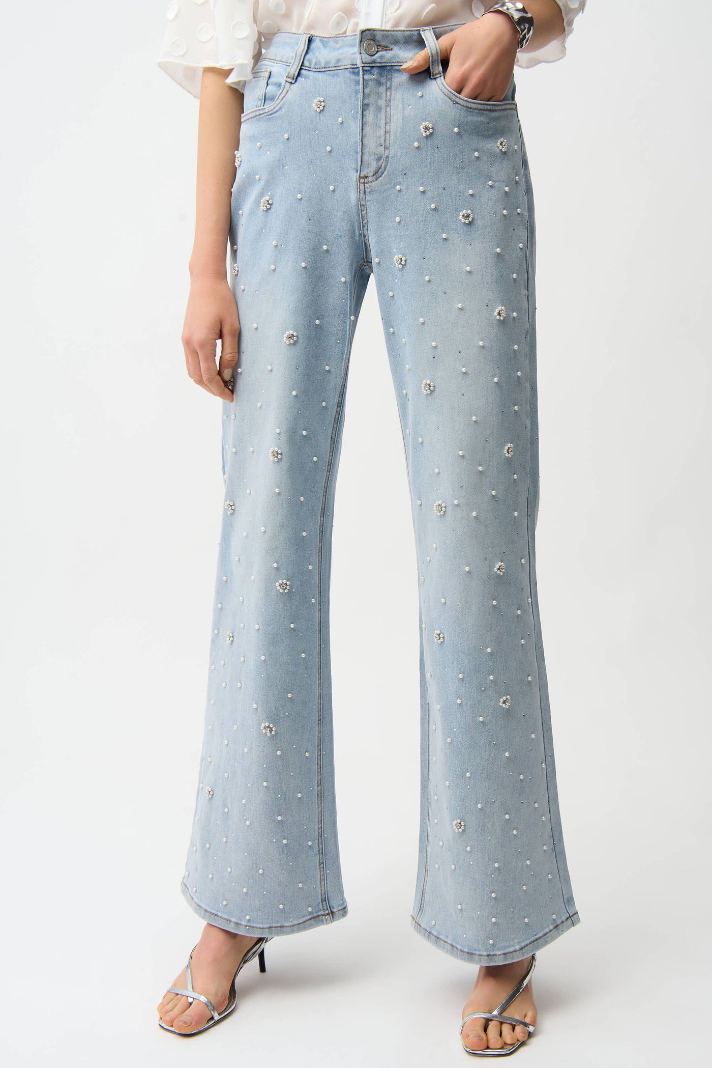 Wide Leg Jeans With Pearl and Rhinestones Joseph Ribkoff