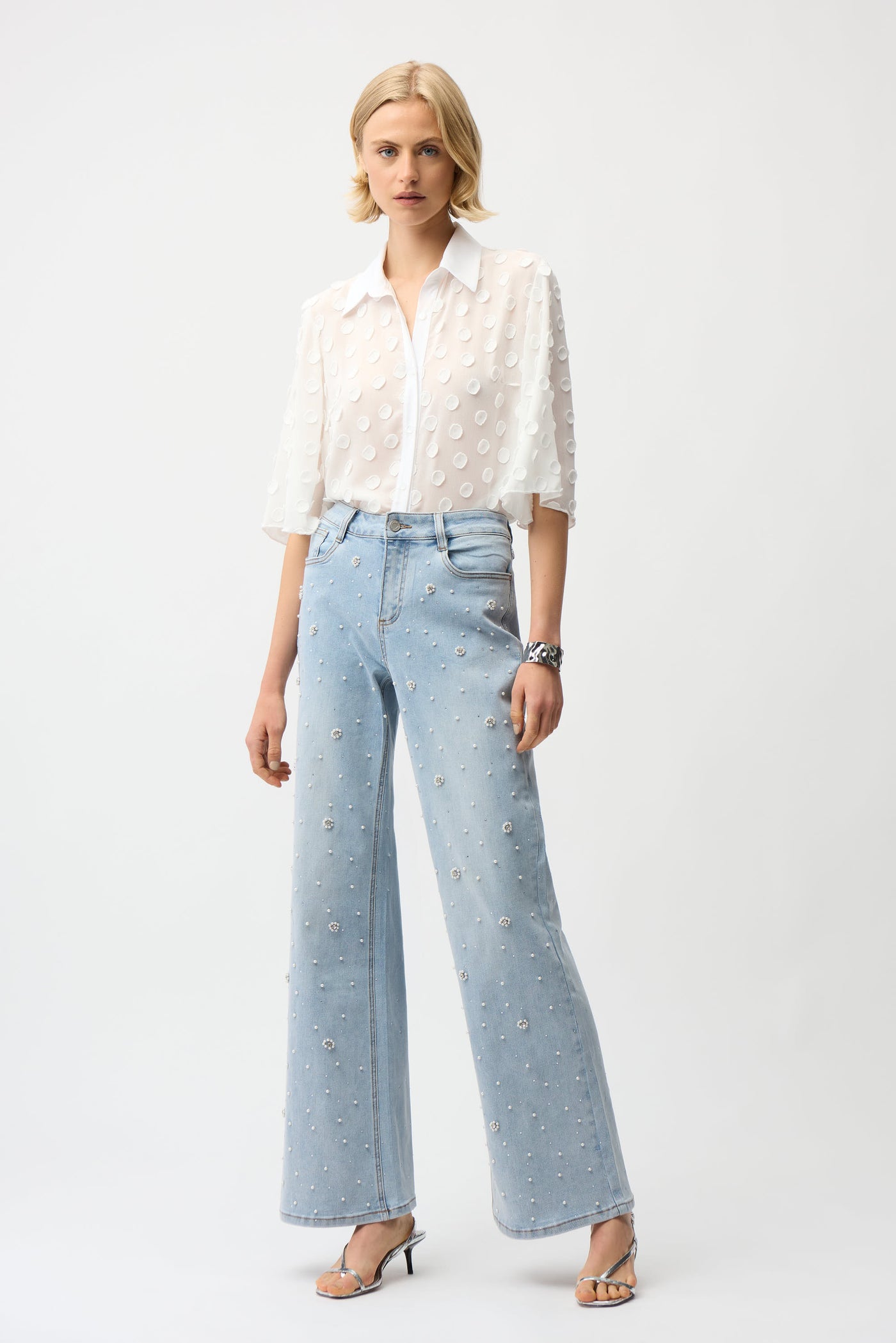 Wide Leg Jeans With Pearl and Rhinestones Joseph Ribkoff