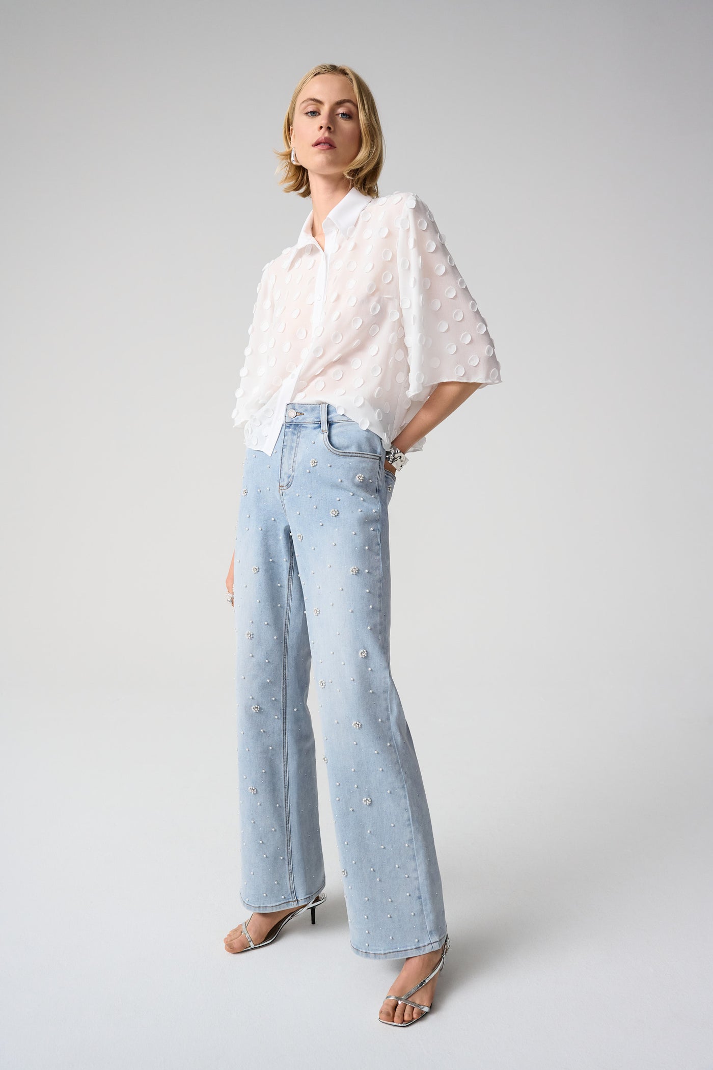 Wide Leg Jeans With Pearl and Rhinestones Joseph Ribkoff
