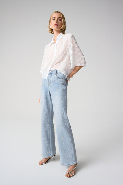Wide Leg Jeans With Pearl and Rhinestones Joseph Ribkoff