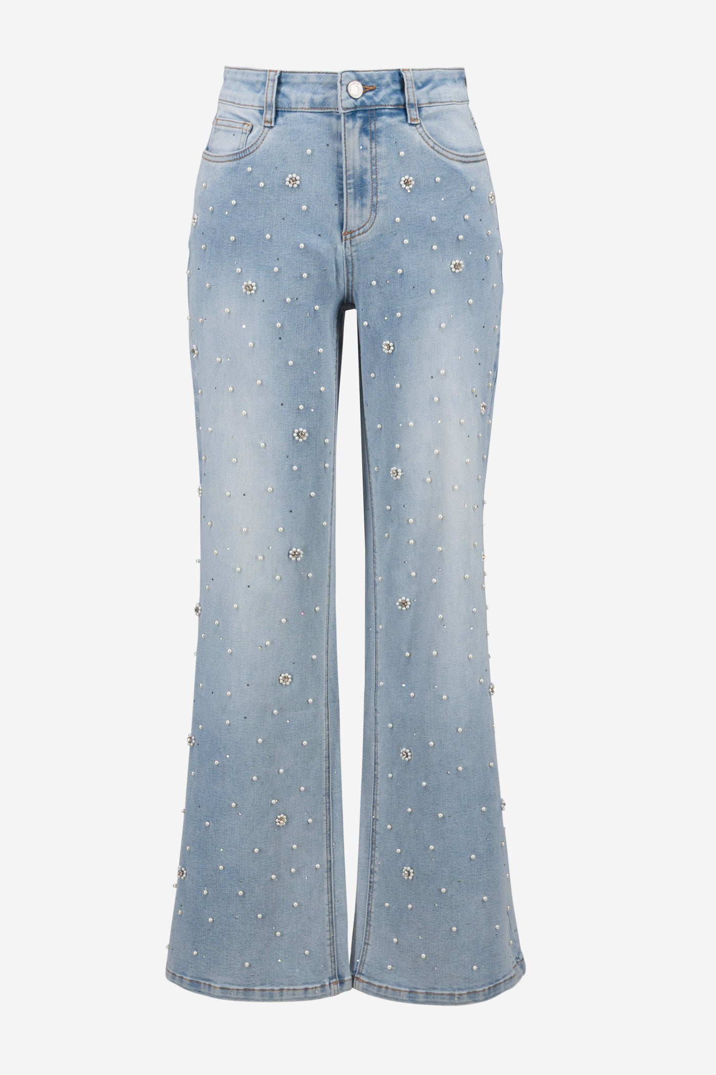 Wide Leg Jeans With Pearl and Rhinestones Joseph Ribkoff