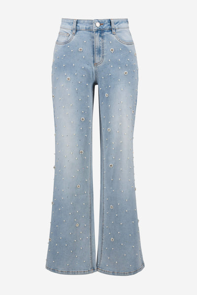 Wide Leg Jeans With Pearl and Rhinestones Joseph Ribkoff