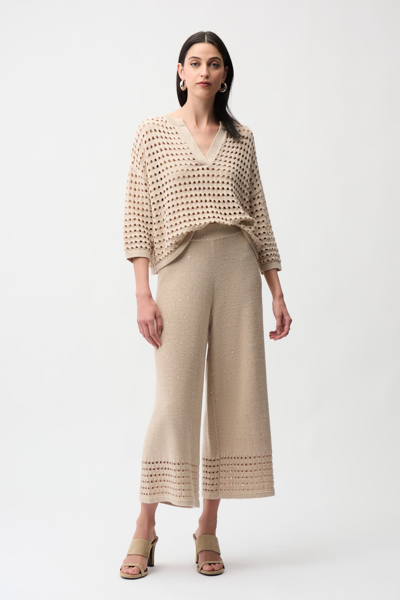 Sequins Yarn Culotte Pants With Open Stitch Border Joseph Ribkoff