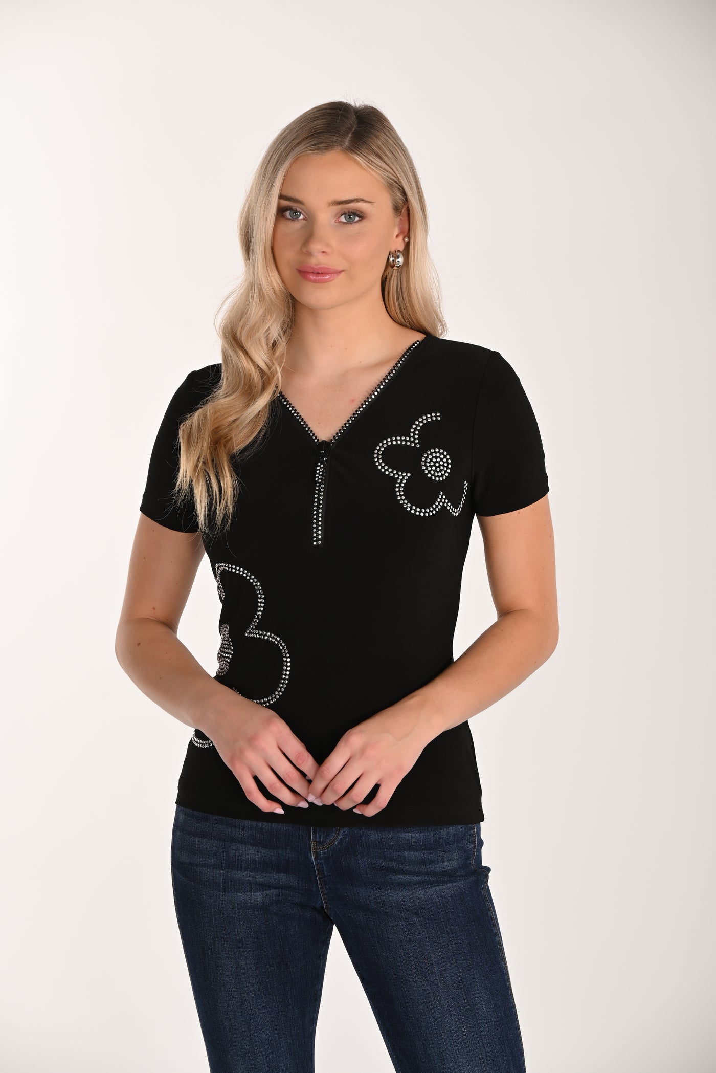 Sparkle Bloom V-Neck Tee Frank Lyman