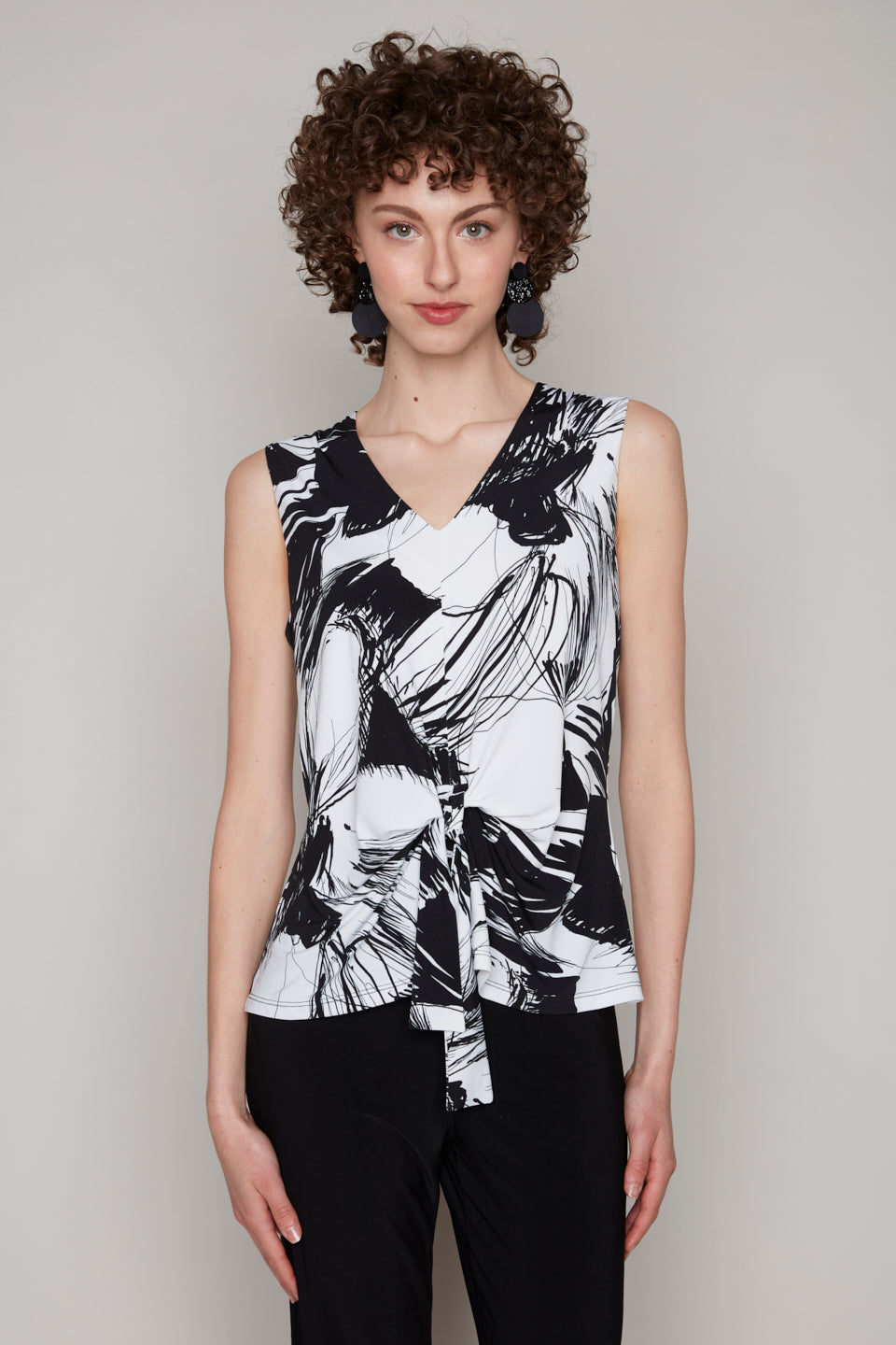 V-Neck Sleeveless Top with Front Tie Detail Compli K