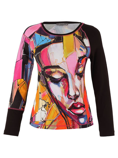 Abstract Face Print Long Sleeve Top Dolcezza
