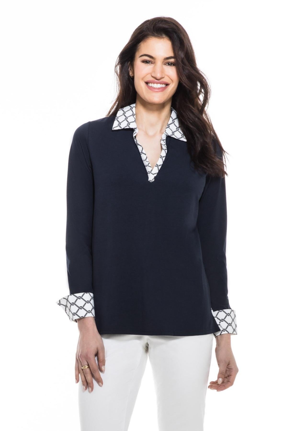 Collared V-Neck Top Orly Apparel