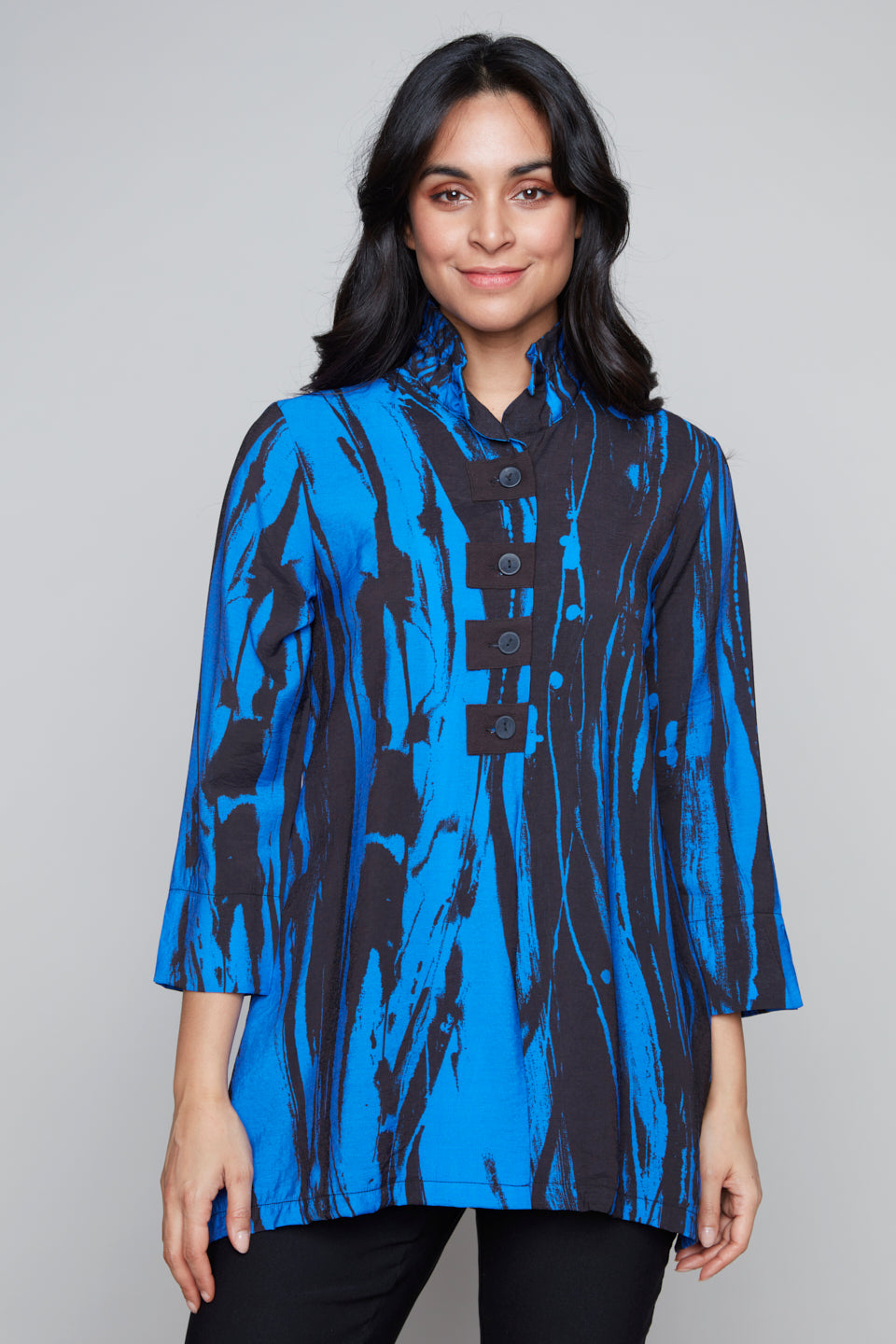 Abstract Button-Front Jacket with Stand Collar Claire Desjardins