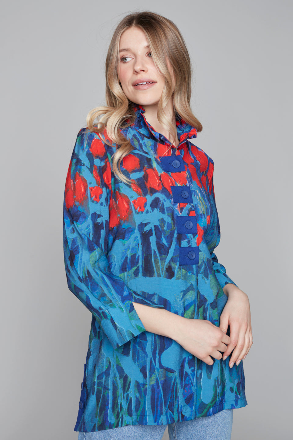 Abstract Floral Button-Up Tunic Claire Desjardins