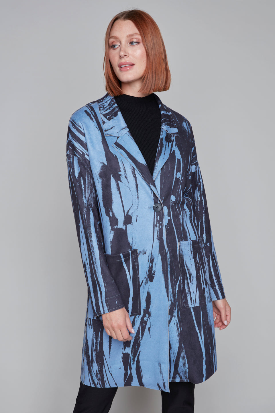 Blue Brushstroke Print Longline Jacket Claire Desjardins
