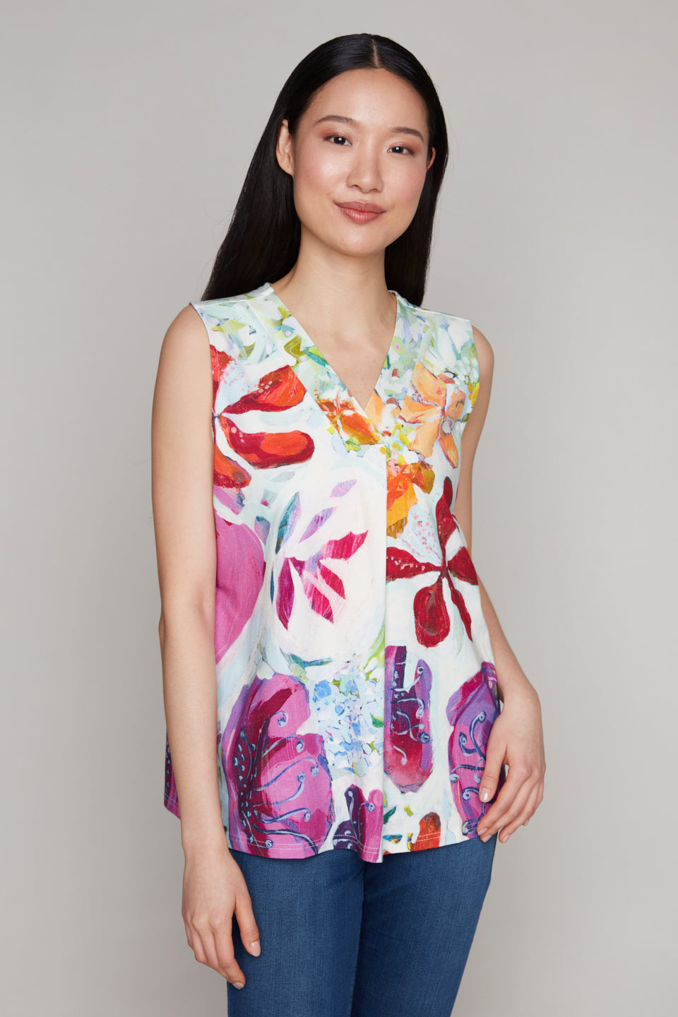 Abstract Floral Print V-Neck Camisole Claire Desjardins