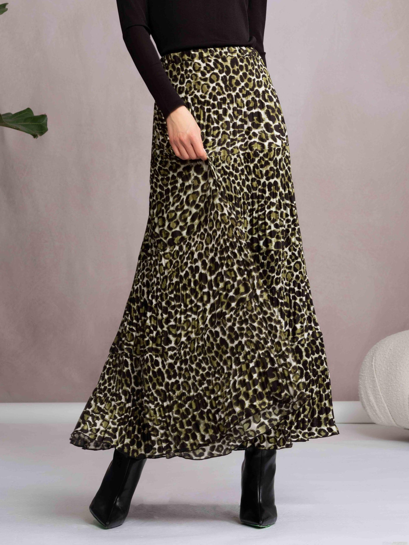 Leopard Print Pleated Midi Skirt Alison Sheri