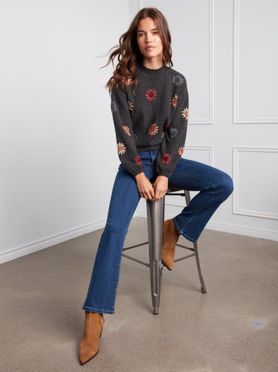 Mock Neck Sweater With Floral Embroidery - Dream Pants