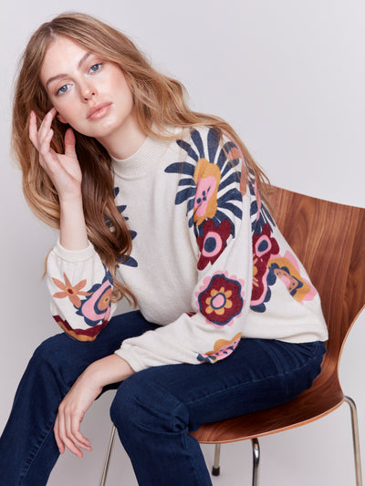 Floral Print Mock Neck Sweater Charlie B