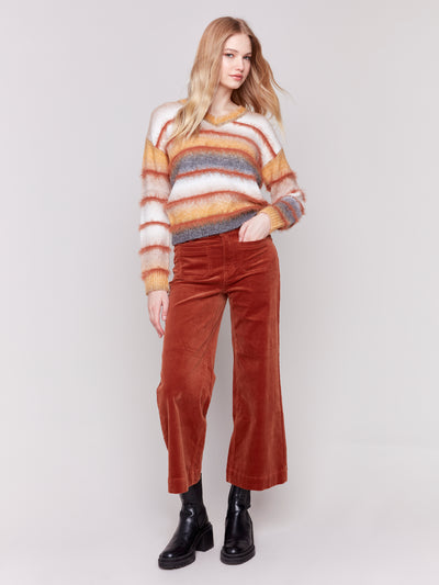 Space Dye Sweater with Striped Eyelash Yarn Charlie B