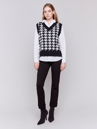 Houndstooth Fooler Vest with Shirt Collar Charlie B