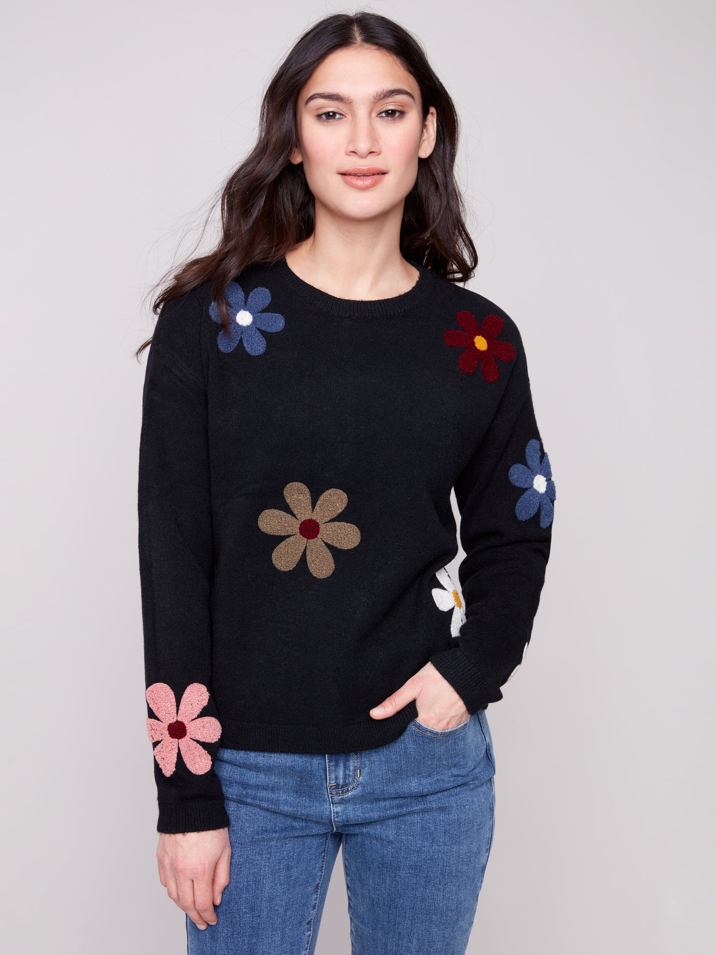 Plush Sweater with Boucle Flowers Charlie B