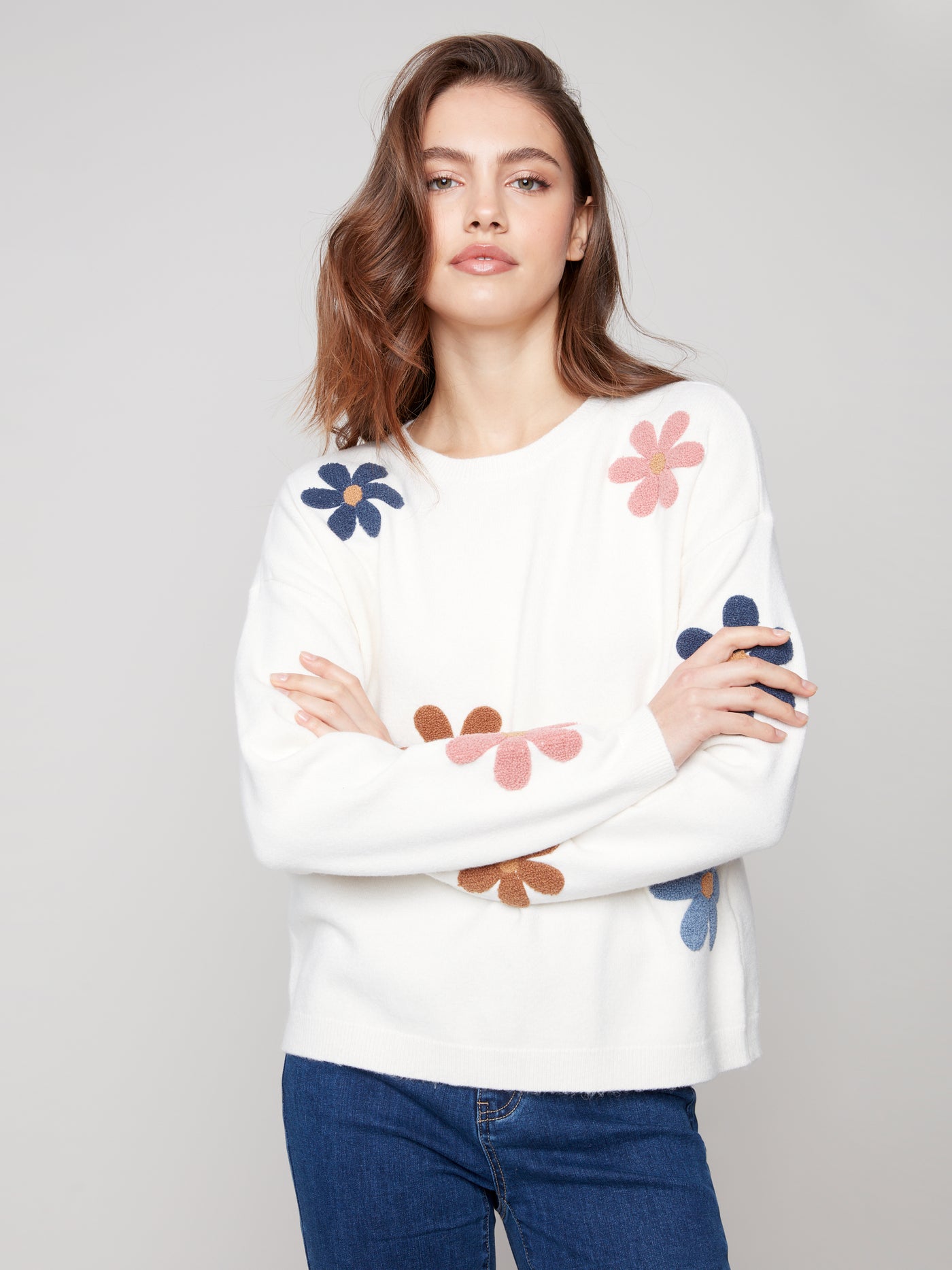 Plush Sweater with Boucle Flowers Charlie B