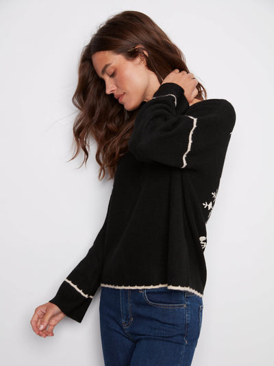 Embroidered Ribbed Sweater with Notch Neck - Dream Pants