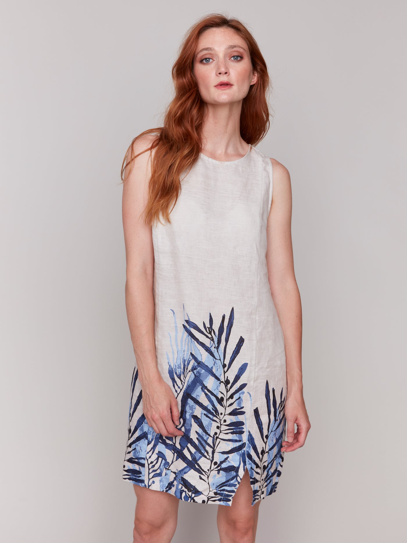 Printed Sleeveless Crew Neck Dress With Slit Charlie B