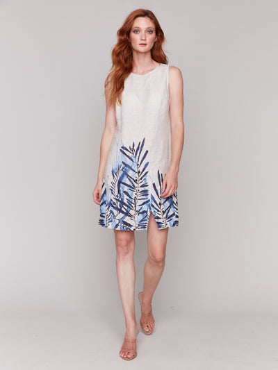 Printed Sleeveless Crew Neck Dress With Slit Charlie B