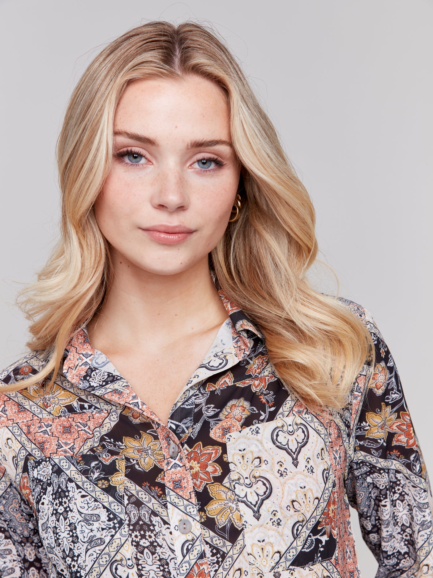 Printed Button-Front Blouse Charlie B