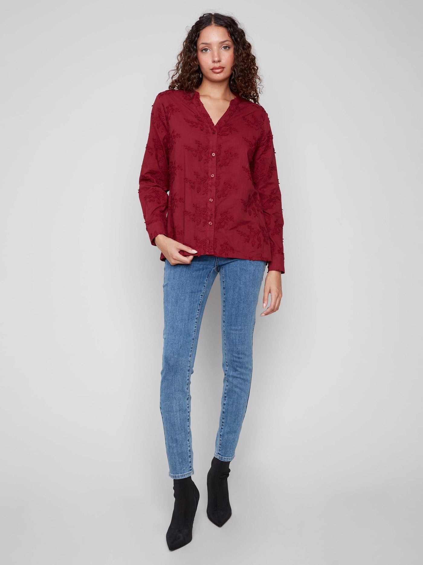 Floral Appliqué Button-Up Blouse - Dream Pants