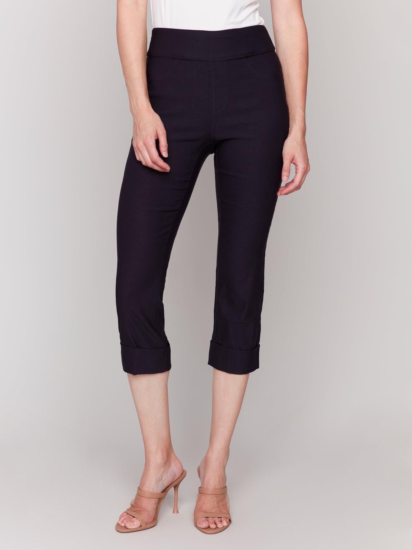 Solid Pull On Stretch Cropped Cuffed Pant Charlie B