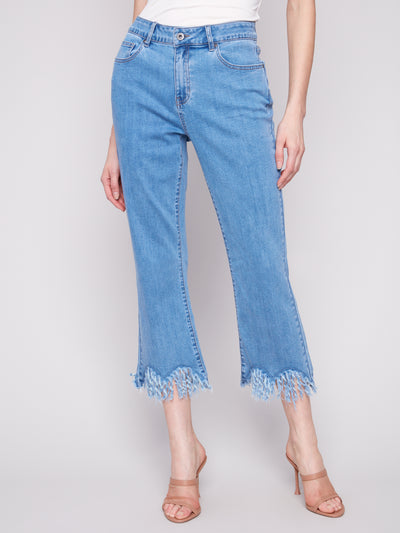 Cropped Jeans with Fringed Hem Charlie B