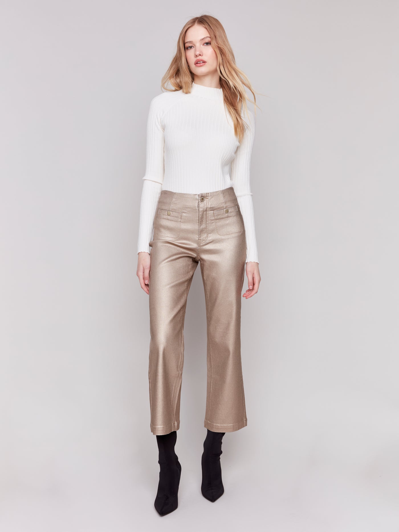 Metallic Wax Flared Pants Charlie B