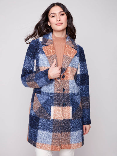 Plaid Bouclé Knit Coat - Dream Pants