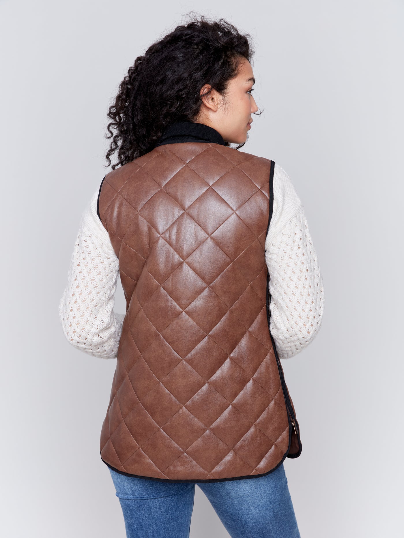 Long Quilted Faux Leather Vest Charlie B