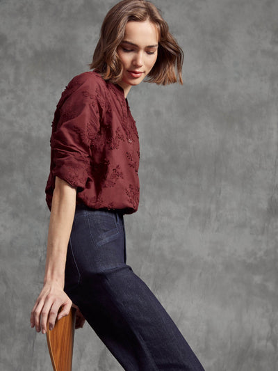 Floral Appliqué Button-Up Blouse - Dream Pants