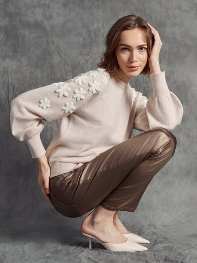 Crew Neck Sweater With Embroidered Flowers Charlie B