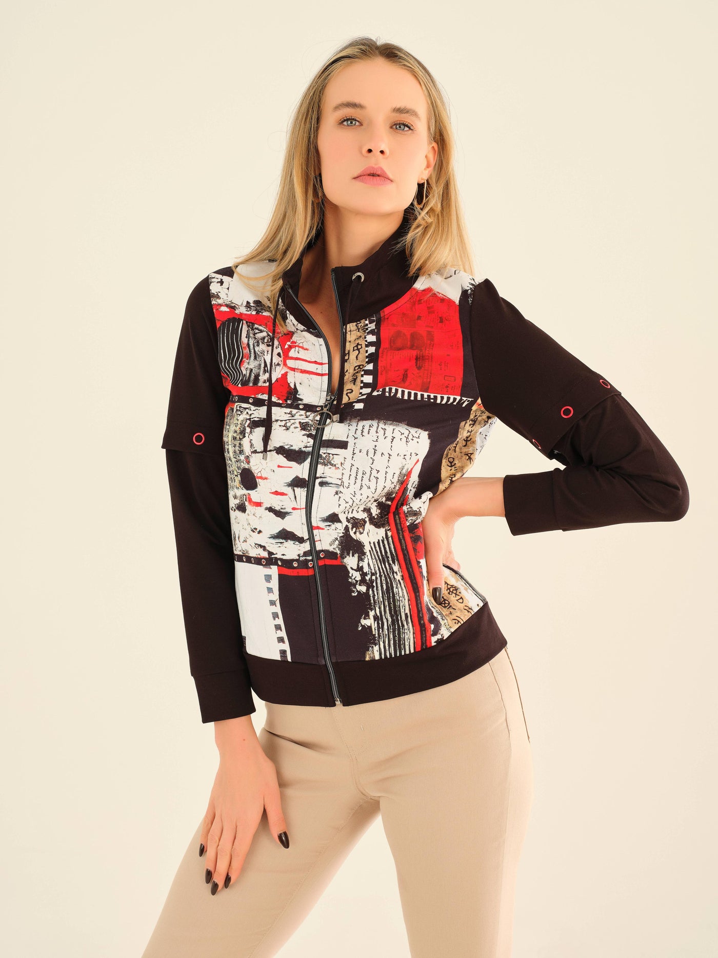 Abstract Print Zip Front Jacket Dolcezza
