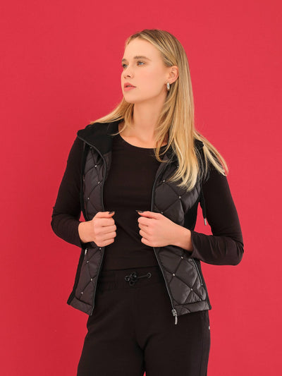 Quilted Zip-Up Vest with Stud Accents Dolcezza