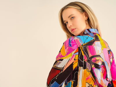 Abstract Multicolor Button Front Jacket Dolcezza