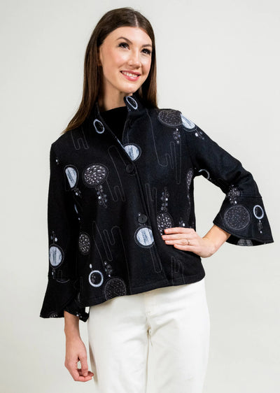 Bell Sleeve Mandarin Collar Button Front Jacket Trisha Tyler