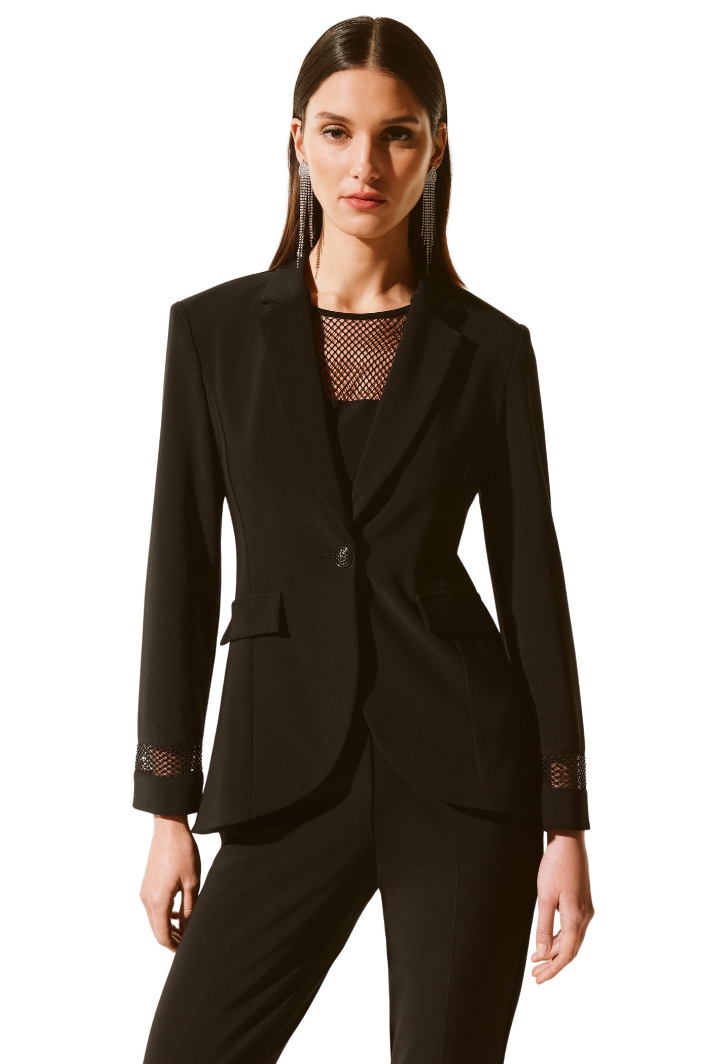 Silky Knit and Rhinestone Mesh Blazer Joseph Ribkoff