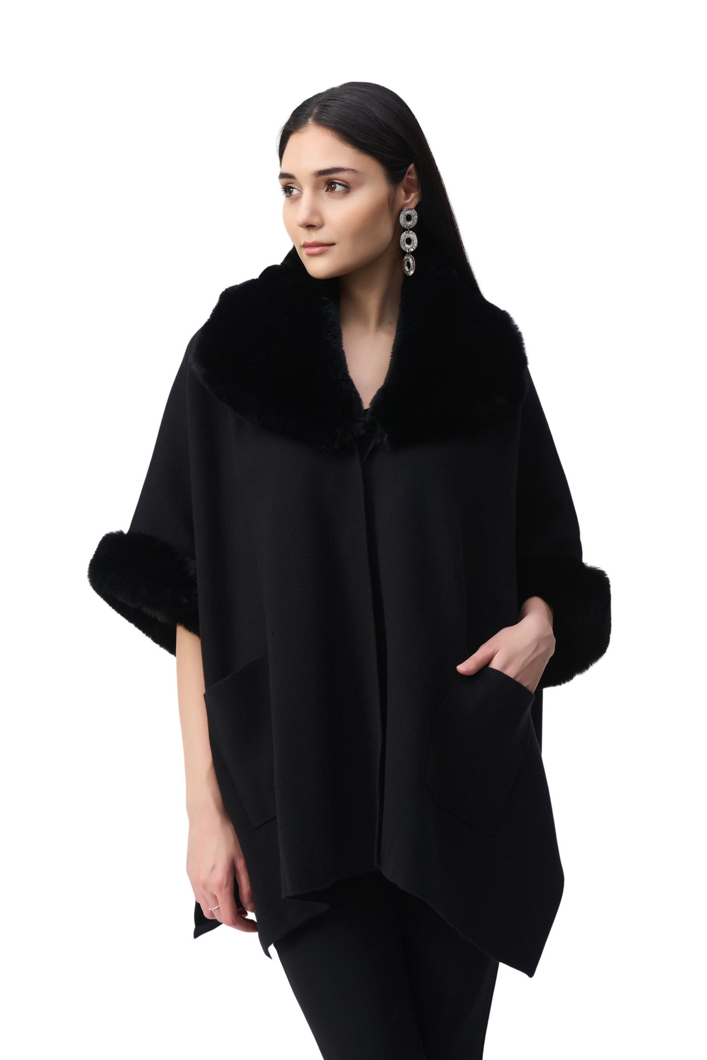 Brushed Jacquard and Faux Fur Cape Joseph Ribkoff