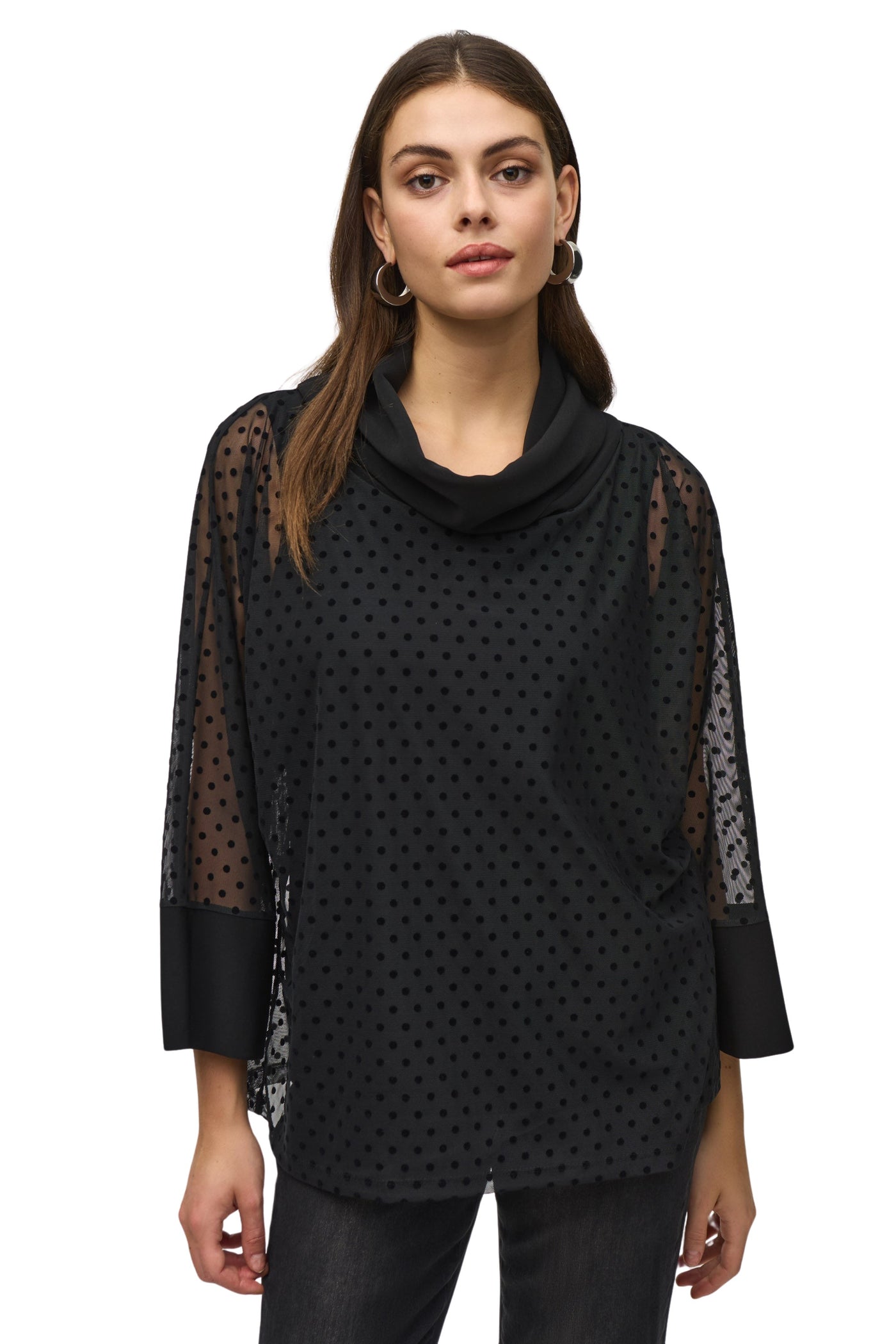 Dot Mesh And Silky Knit Layered Tunic Joseph Ribkoff