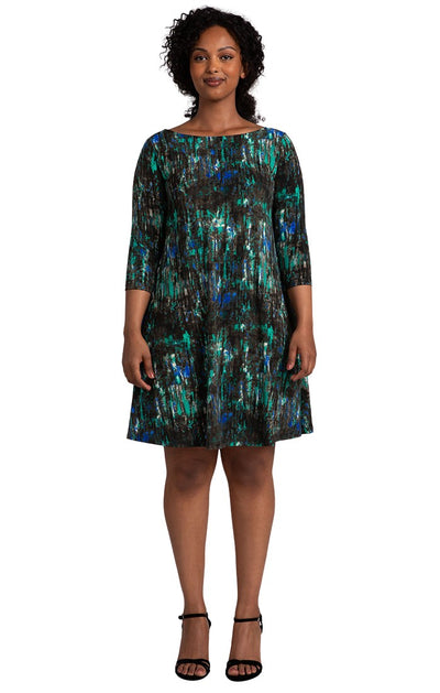 Print Nu Trapeze Dress, 3/4 Sleeve Sympli